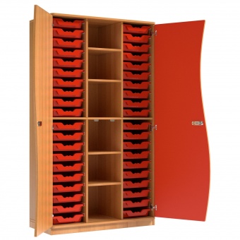 Wellentürenschrank, 190 cm hoch, 105x50 cm (B/T), Tür rechts rot, 